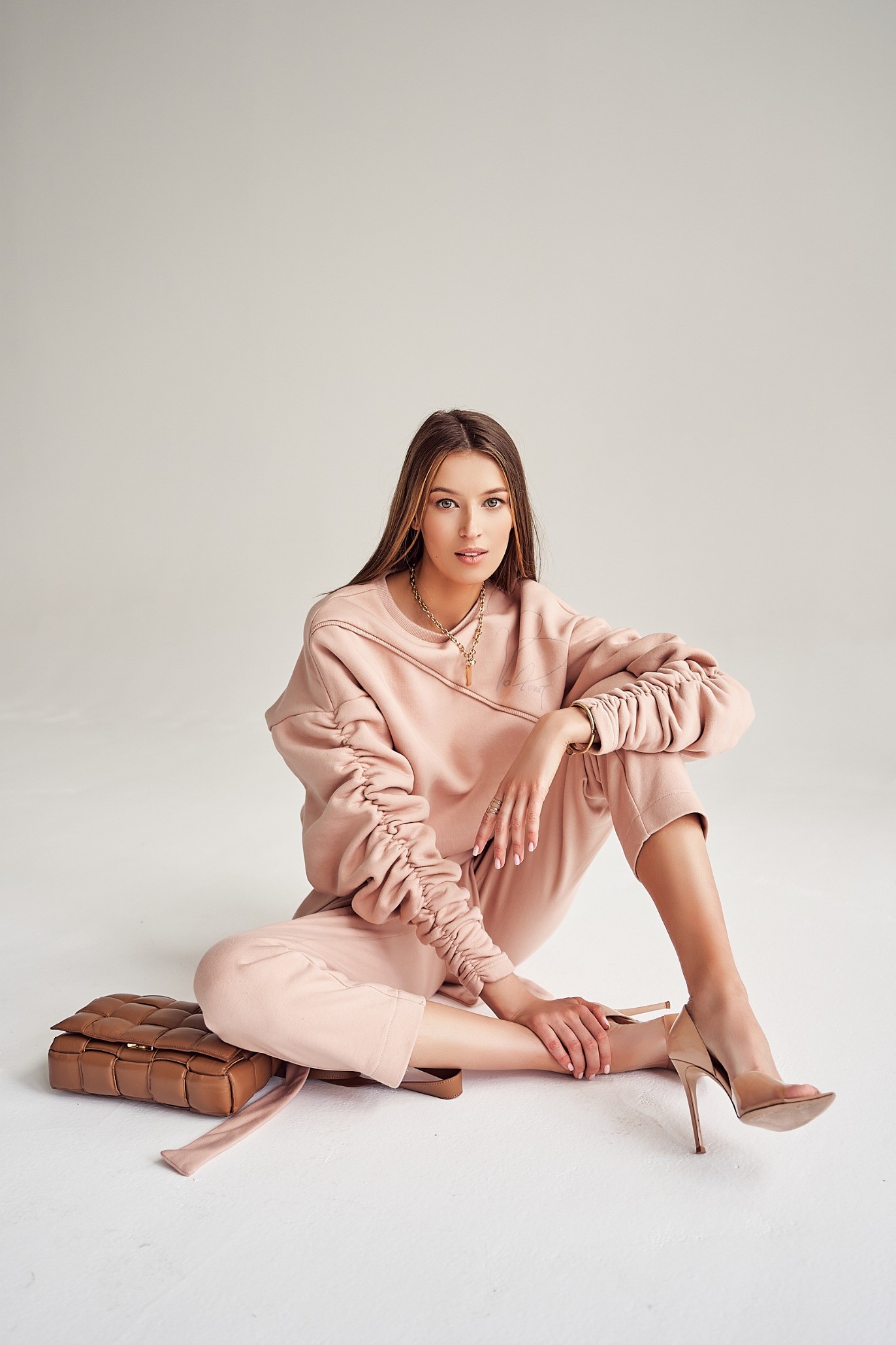 Bluza z marszczeniami POWDER PINK SHORT