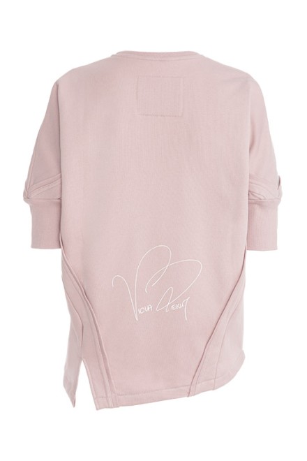 Bluza dresowa krótki rękaw pudrowy róż